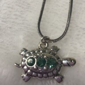 Sea Turtle Blue Stones Sterling Silver Pendant Necklace #293